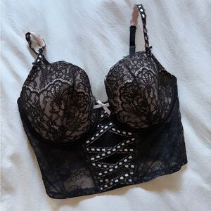Victoria's Secret Black and Pink Lace Corset Top